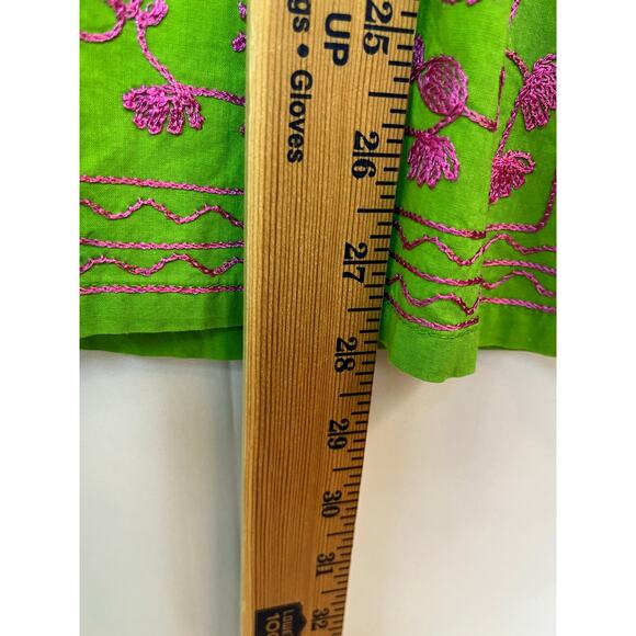 Gretchen Scott Styles Womens S Green Pink Embroidered 3/4-Sleeve Lightweight Top - Picture 7 of 9